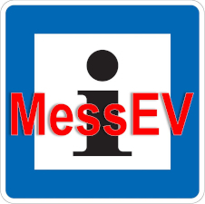 roter Schriftzug MessEV auf blau-weißem Infoschild
